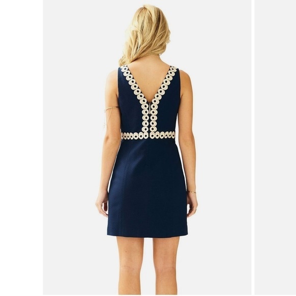 Lilly Pulitzer Esme True Navy Gold Lace Detail Shift Dress - Picture 3 of 12